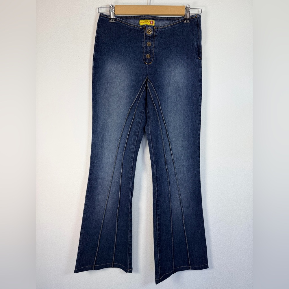 Vintage Y2K Gasoline Juniors Size 1 Flare Button Fly Zip Pockets Denim Jeans